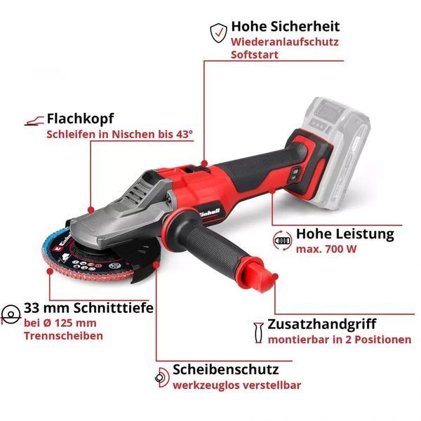 Кутова акумуляторна безщіткова шліфмашина Einhell TP-AG 18/125 F Li BL - Solo (4431175) 4431175 фото