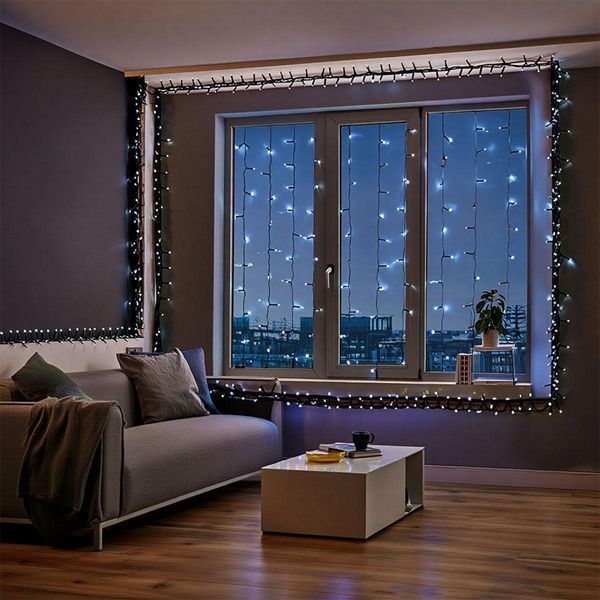 Новорічна гірлянда вулична 50 м 500 LED з сонячною батареєю чорний провід Білий SB500L50MBW Garlando SB500L50MBW SB500L50MBW фото