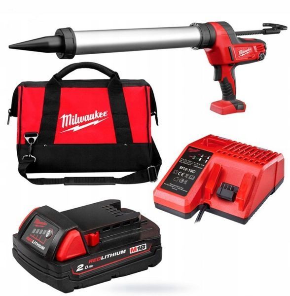 Пістолет для герметиків акумуляторний MILWAUKEE, C18 PCG/600A-201В, 600мл (заряд.пристрій М12-18 С, 1 акумулятор М18 В2 2Аг, алю 4933441305 фото