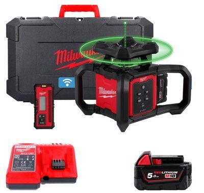 Рівень лазерний ротаційний акумуляторний MILWAUKEE, M18 RLOHVG300-501C, 300м (зарядний пристрій M12-18 C, 1 акумулятор М18 В5 5А 4933493194 фото