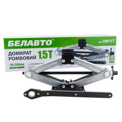 Домкрат ромбовий Белавто 1,5т з трещіткою, гумова подушка, вис. підйому 110-390мм DM15T(L) фото