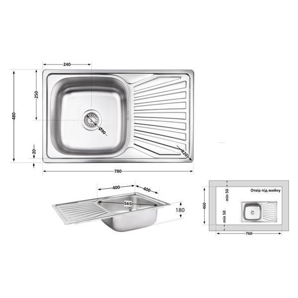 Кухонна мійка Brinex 7848 0,8 мм Micro Decor (BRIN7848MDEC08) SD00054098 фото