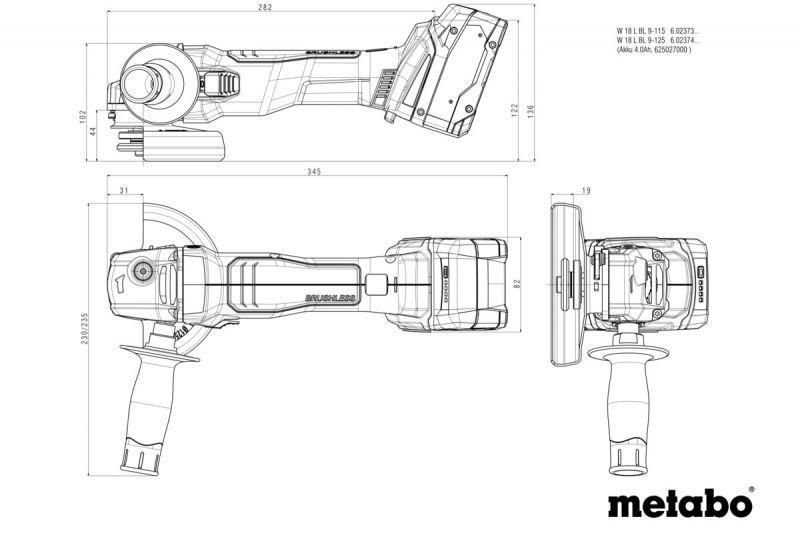 Акумуляторна болгарка Metabo W 18 L BL 9-125 Каркас 602374850 602374850 фото