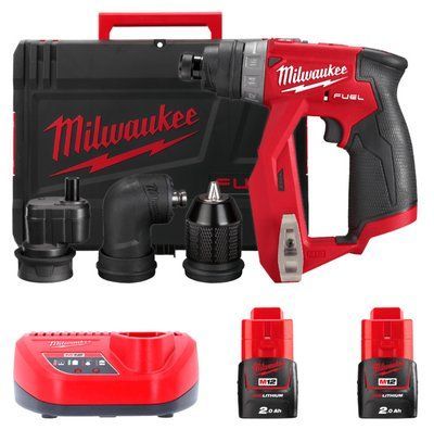Дриль-шуруповерт акумуляторний безщітковий MILWAUKEE, M12 FDDXKIT-202X, 34Нм (зарядний пристрій С12 С, 2 акумулятор М12 В2 2Аг, 4933464979 фото