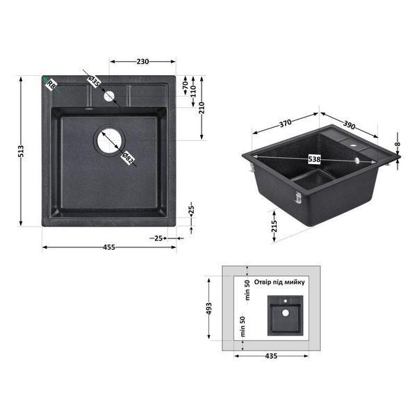 Кухонна мійка Lidz 460х515/200 BLA-03 (LIDZBLA03460515200) SD00042417 фото