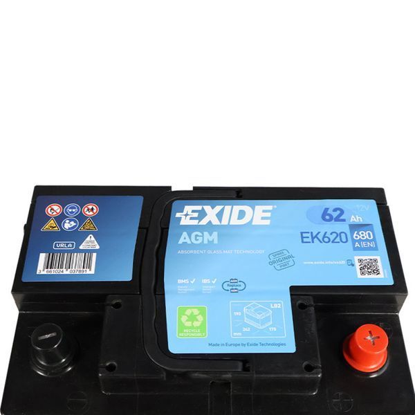 Автомобільний акумулятор EXIDE Start-Stop AGM (EK620) 62Аh 680A R+ EK620 фото