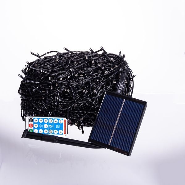 Новорічна гірлянда вулична 100 м 1000 LED із сонячною батареєю 8 режимів роботи чорний провід Жовте світло SB1000L100MBY Garlando SB1000L100MBY SB1000L100MBY фото