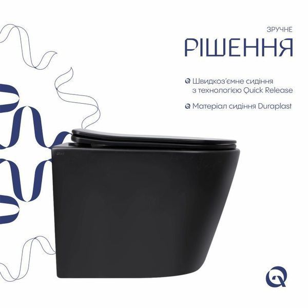 Унітаз підвісний Qtap Scorpio Ultra Quiet безобідковий з сидінням Soft-close MATT BLACK QT14332380AMB SD00052569 фото
