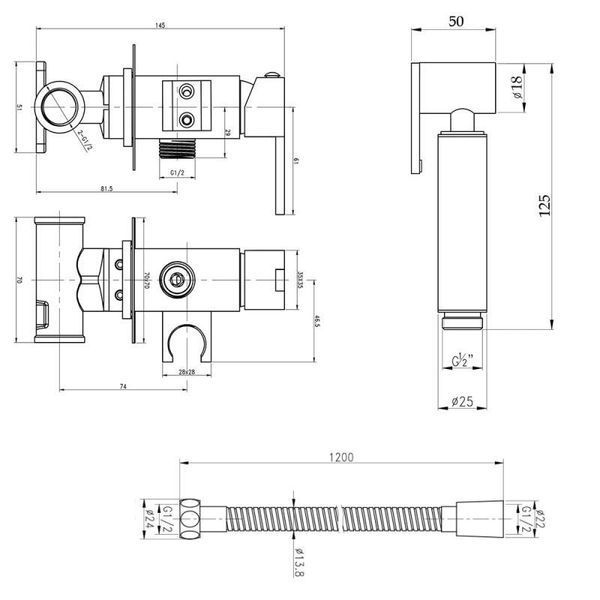 Набор для гігієнічного душу Qtap Inspai-Varius прямокутний QT259710842859NB Black Matt SD00048969 фото