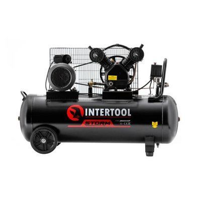 Компресор 100 л, 3 кВт, 220 В, 10 атм, 500 л/хв, 2 циліндри, STORM INTERTOOL PT-0014 PT-0014 фото