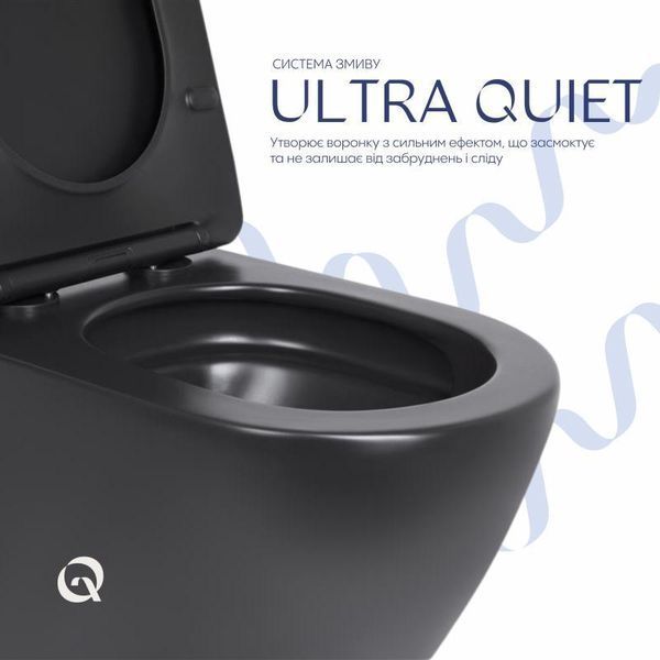 Унітаз підвісний Qtap Robin New Ultra Quiet безобідковий з сидінням Soft-close MATT BLACK QT13332381АSMB SD00052574 фото