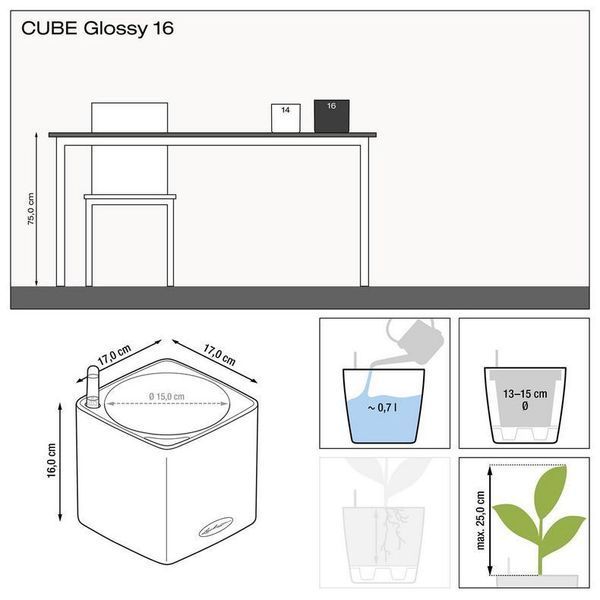 Вазон Lechuza Cube Glossy 16, білий 13520 фото