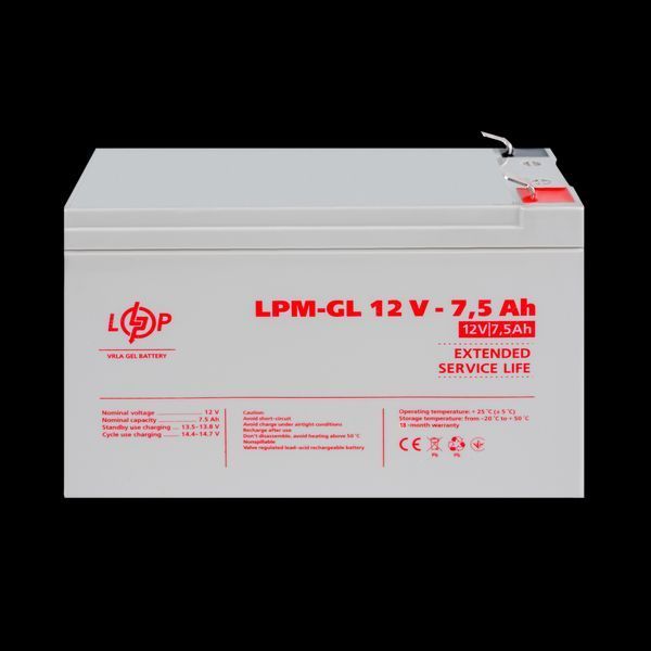 Акумулятор гелевий LPM-GL 12V - 7.5 Ah 6562(log) фото