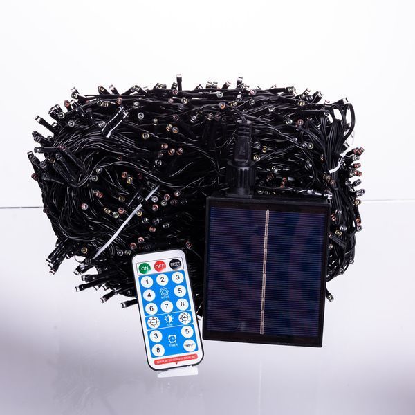 Новорічна гірлянда вулична 100 м 1000 LED з сонячною батареєю чорний провід Мультиколір SB1000L100MBML Garlando SB1000L100MBML SB1000L100MBML фото