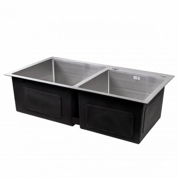 Мийка для кухні з двома чашами інтегрована Lidz Handmade H7843 (LDH7843BRU35387) Brushed Steel 3,0/1,0 мм SD00041491 фото