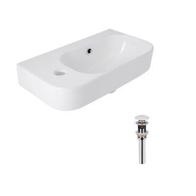 Комплект Qtap Tern: Раковина підвісна прамокутна ліва 450х250х158 мм White + Донний клапан PU02O SD00053451 фото