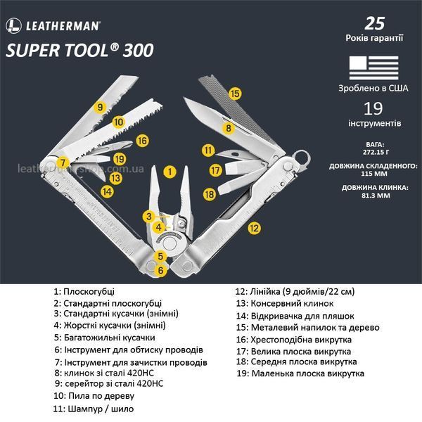 Мультитул Leatherman Super Tool 300 831148 + безкоштовна доставка 831148 фото
