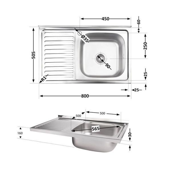 Кухонна мійка Brinex 5080-R 0,8 мм Satin (BRIN5080RSAT06) SD00054102 фото