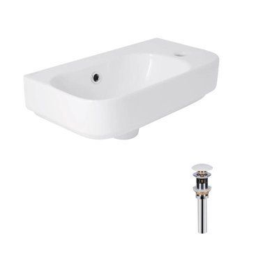 Комплект Qtap Tern: Раковина підвісна прамокутна права 450х250х158 мм White + Донний клапан PU02O SD00053452 фото