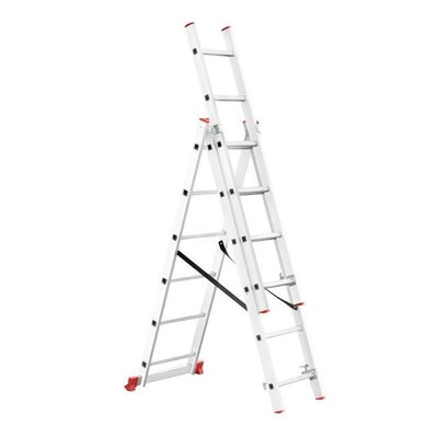 Лестница алюминиевая 3-х секционная универсальная раскладная 3x6 ступ. 3,4 м INTERTOOL LT-0306 LT-0306 фото