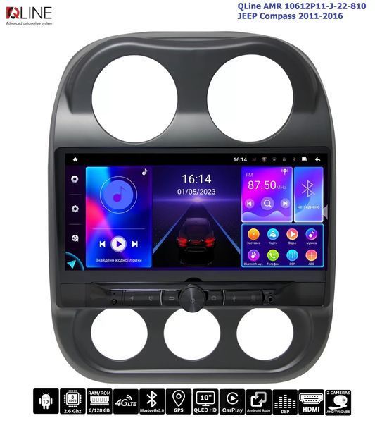 Штатна магнітола QLine AMR 10612P11-J-22-810 10" 6/128 JEEP Compass 2011-2016 / Patriot 2007-2016 34668-car фото