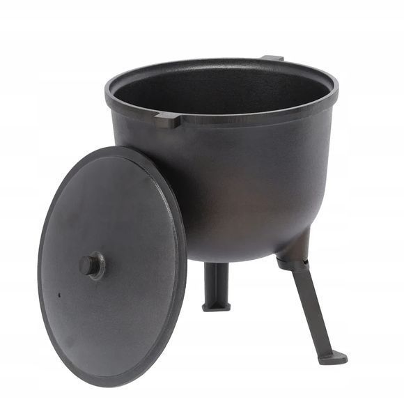 Туристичний чавунний казан 11 л Garden Line на 3 ніжках з кришкою та ручкою для перенесення (Польща) BBQ3727 фото