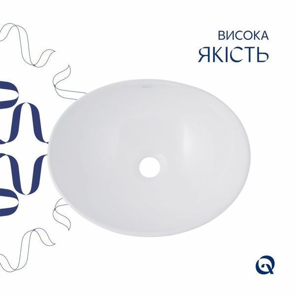 Комплект Qtap Dove: Раковина накладна овальна 415x340x140 мм White + Донний клапан PU02 SD00053432 фото