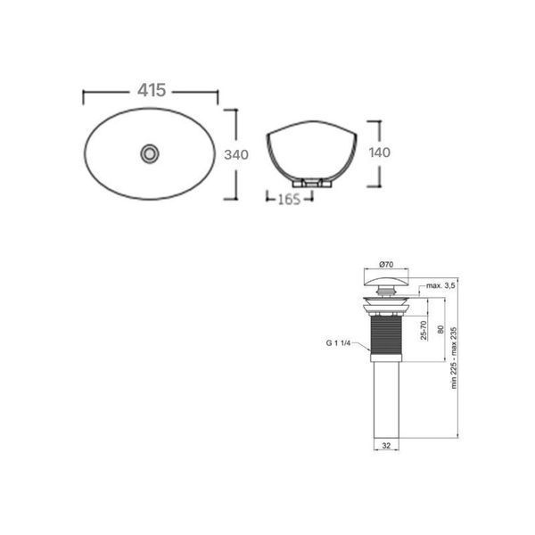 Комплект Qtap Dove: Раковина накладна овальна 415x340x140 мм White + Донний клапан PU02 SD00053432 фото