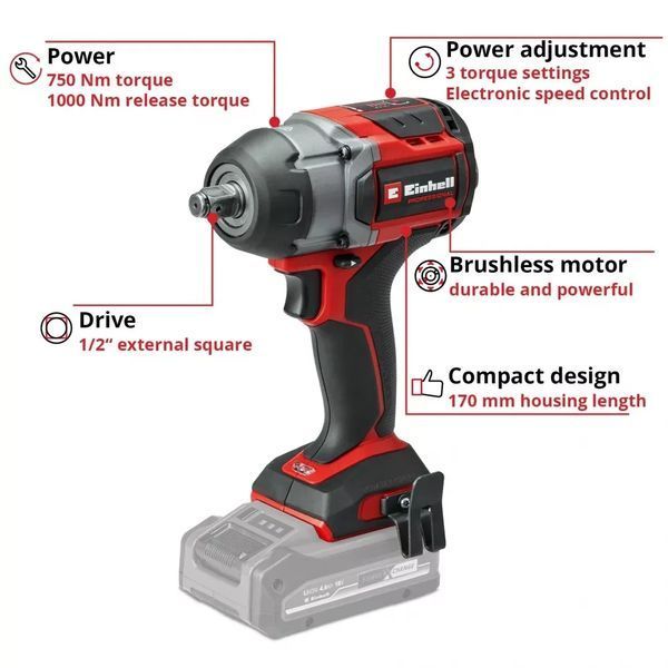 Акумуляторний ударний гайковерт Einhell Professional TP-CW 18/750-C Li BL-Solo 4510065 4510065 фото