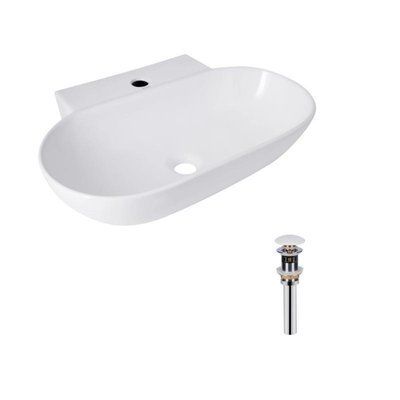 Комплект Qtap Cardinal: Раковина підвісна / накладна овальна 565х400х130 мм White + Донний клапан PU02 SD00053454 фото