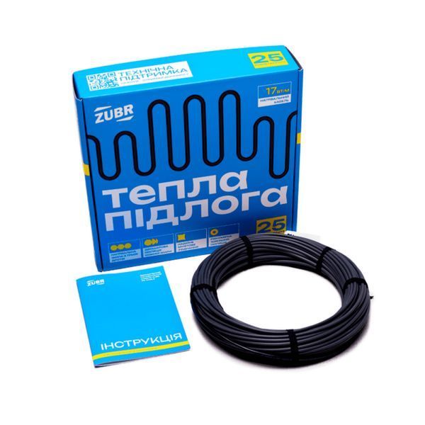 Нагрівальний кабель ZUBR DC Cable 17 210Вт 1,3-1,6м&sup2; 12,5м (4820120222344) 110920 фото