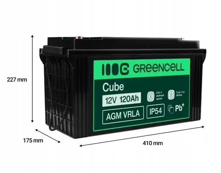 Акумулятор Green Cell AGM VRLA 12V 120Ah IP54 не потребує облуговування (термін служби - 5 років) AGM31 фото