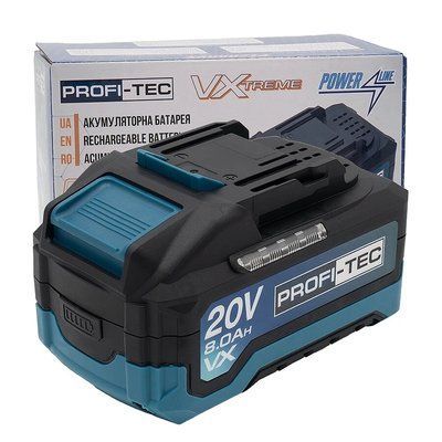 Акумуляторна батарея PROFI-TEC PT2080VX POWERLine (20 В / 8.0 Аг, високострумова, з індикатором) 007020P фото