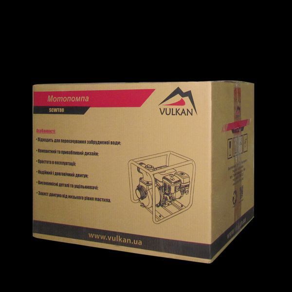 Мотопомпа рукав 75мм, 58м3/год, підйом 26м, брудна вода, VULKAN SCWT80 SCWT80 фото