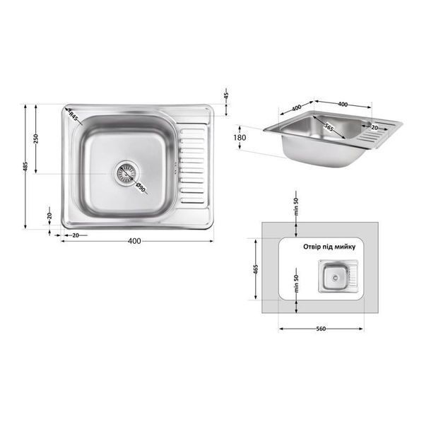 Кухонна мійка Brinex 5848 0,8 мм Micro Decor (BRIN5848MDEC08) SD00054090 фото