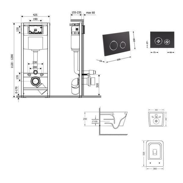 Готове рішення Qtap для ванної кімнати: підвісний унітаз Crow Ultra Quiet 520x360x290 + комплект інсталяції SD00054317 фото