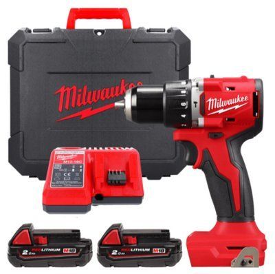 Дриль-шуруповерт з ударом акумуляторний безщітковий MILWAUKEE, M18 BLPDRC-202C, 60,5Нм (зарядний пристрій М12-18 С, 2 акумулятор 4933492822 фото