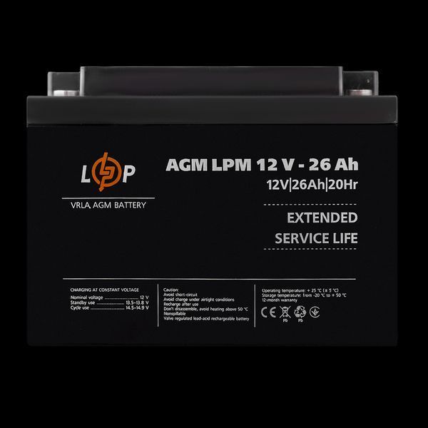 Акумулятор AGM LPM 12V - 26 Ah під болт М5 22883(log) фото