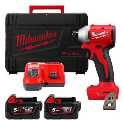 Шуруповерт ударний акумуляторний безщітковий 1/4" HEX MILWAUKEE, M18 BLIDR-502X, 190Нм (зарядний пристрій M12-18 FC, 2 акумулято 4933492843 фото