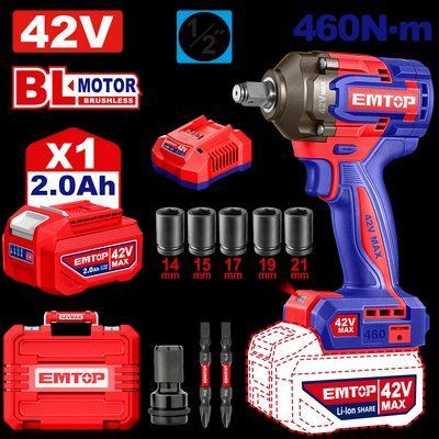 Гайковерт акумуляторний ударний EMTOP ECIWL42461 ECIWL42461 фото