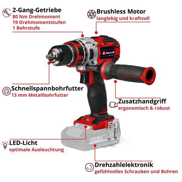 Шурупокрут безщітковий Einhell TP-CD 18/80 Li BL-Solo (4514300) 4514300 фото