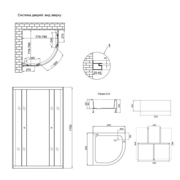 Душова кабіна Latwa SC80x80.SAT.MID.FR полукругла, скло Frost 4 мм + Душовий піддон KAPIELKA ST80x80x26, з SD00050785 фото