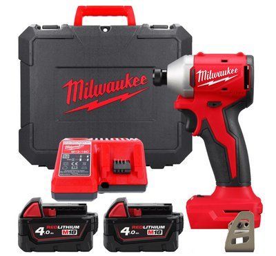 Шуруповерт ударний акумуляторний безщітковий 1/4'' HEX MILWAUKEE, M18 BLIDRC-402C, 190Нм (зарядний пристрій М12-18 С, 2 акумулят 4933492840 фото
