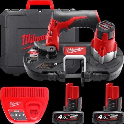 Пила стрічкова акумуляторна MILWAUKEE, M12 BS-402C (зарядний пристрій С12 С, 2 акумулятори М12 В4 4Ач, полотно, кейс) 4933441805 фото