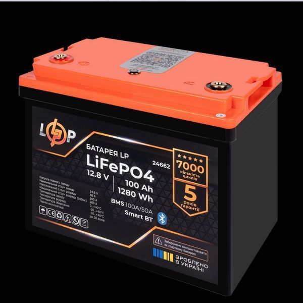 Акумулятор LP LiFePO4 12,8V - 100 Ah (1280Wh) (BMS 100A/50А) пластик Smart BT 24662(log) фото