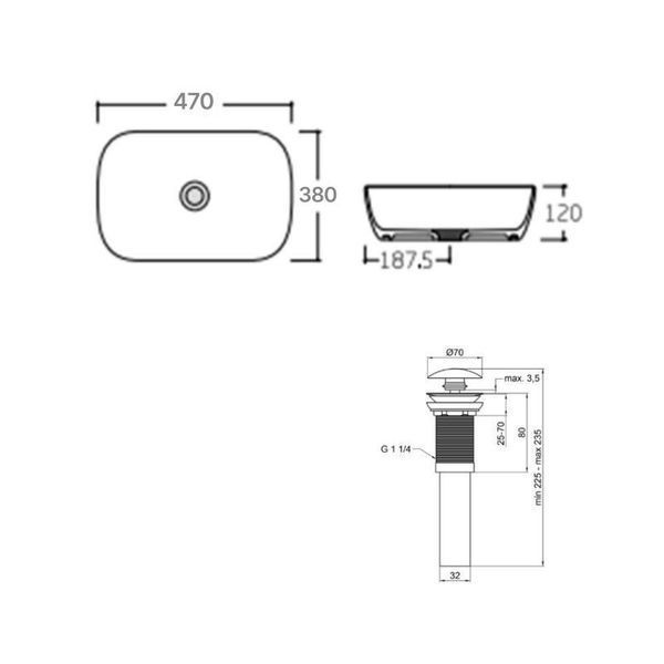 Комплект Qtap Aquarius: Раковина накладна прамокутна 470x380x120 мм White + Донний клапан PU02 SD00053419 фото