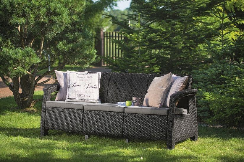 Софа садова пластикова Keter Corfu love seat max, сіра 8711245158761 фото