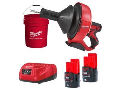 Машина прочистна акумуляторна MILWAUKEE, M12 BDC6-202C, трос 6м (зарядний пристрій С12 С , 2 акумулятори М12 В2 2Аг, відро, карт 4933451635 фото