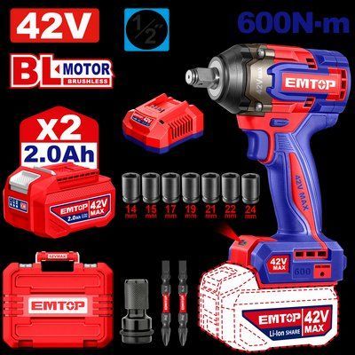 Гайковерт акумуляторний ударний EMTOP ECIWL42602 ECIWL42602 фото