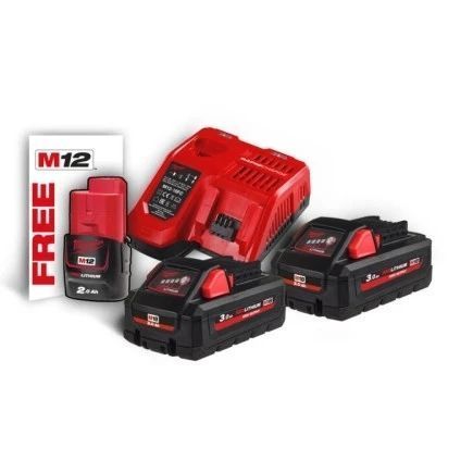 Енергокомплект MILWAUKEE M18 HNRG-302 (ЗП M12-18FC+2акк.Х3А HВ3)+ подарунок акумулятор M12 B2 4933471071 фото